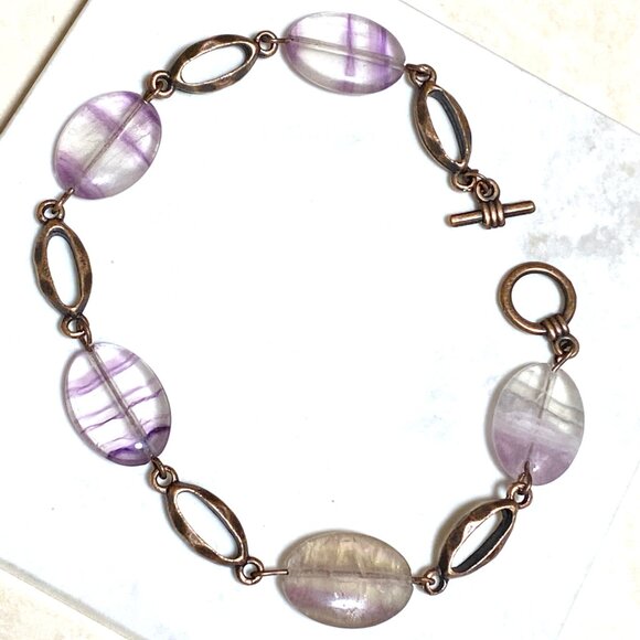 2/$20, Light Purple Fluorite Boho Bracelet, Genuine Gemstone + Copper Chain - Picture 2 of 10